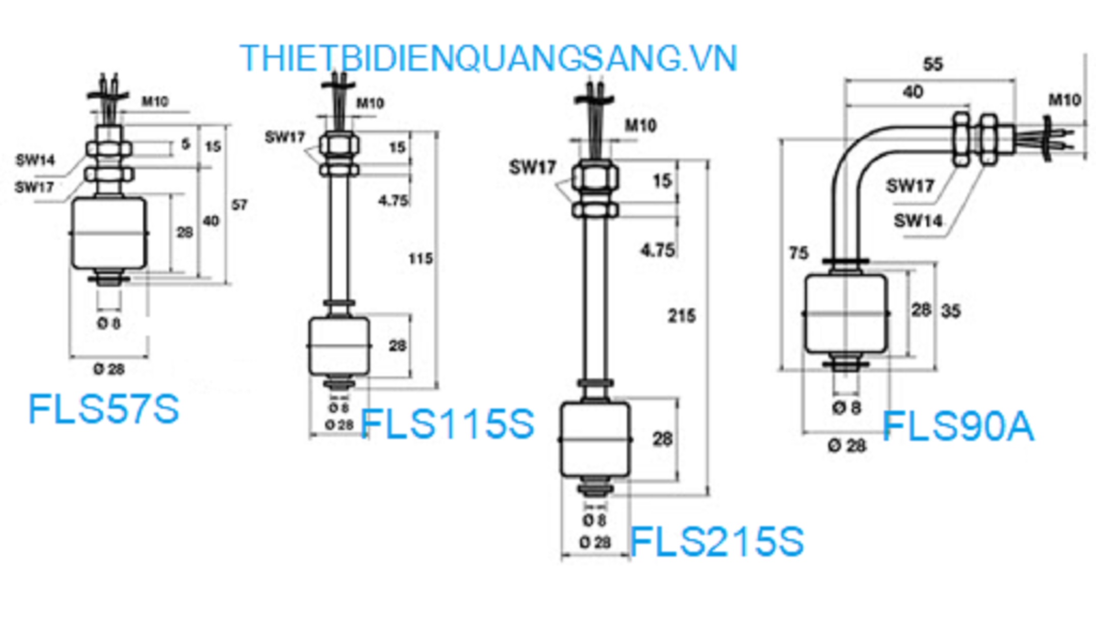 Phao inox báo mức nước FLS90A,FLS57S,FLS115S,FLS215S